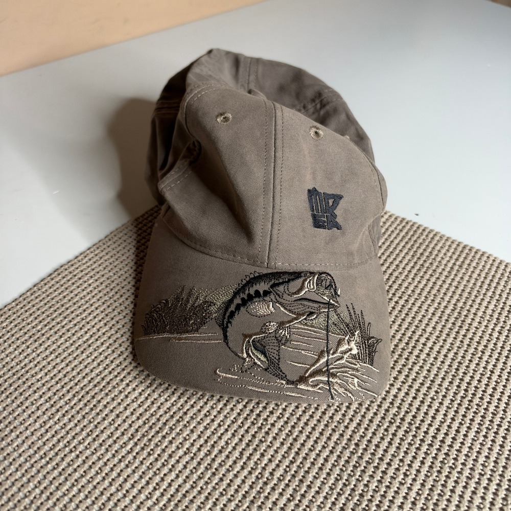 Legend Mens Tan Khaki Bass Fishing Embroidered Adjustable Baseball Hat Cap